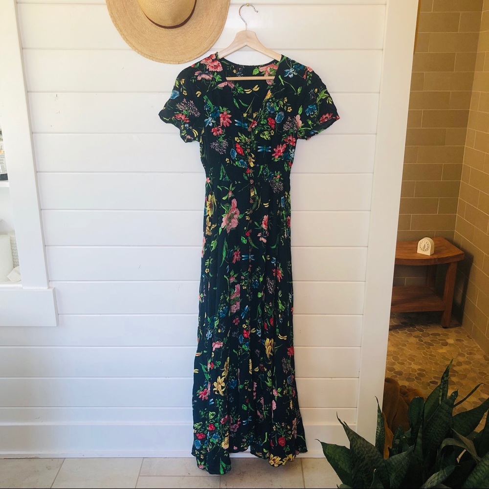Blue Garden Floral & Dragonfly maxi dress